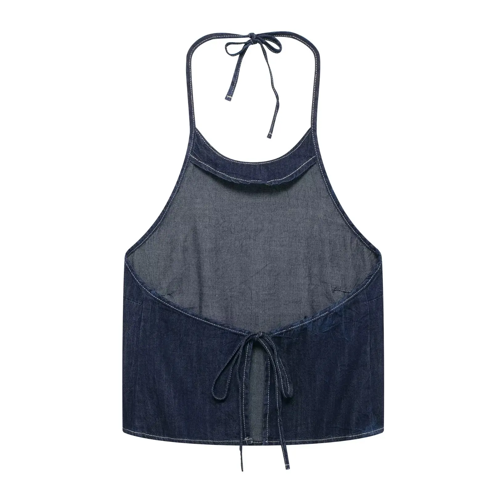 Women's 2024 New Fashion Casual Joker Denim Fabric Neck Vest Retro Backless Lace-up Women's Camis Chic Top