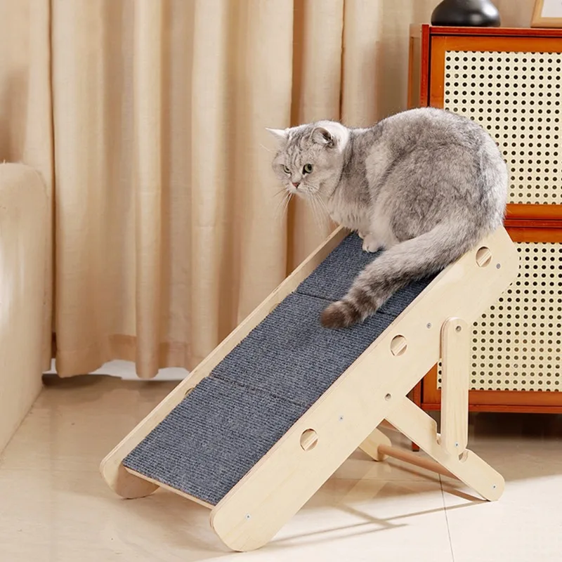 

Manufacturer Wholesale Height Adjustable Foldable Wooden Stairs Dog Cat Scratcher Ramp