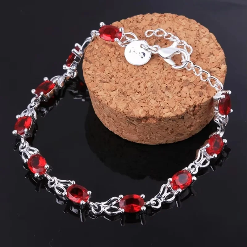 

925 sterling silver Bracelets elegant charm beautiful crystal stone red Jewelry fashion for women wedding factory price