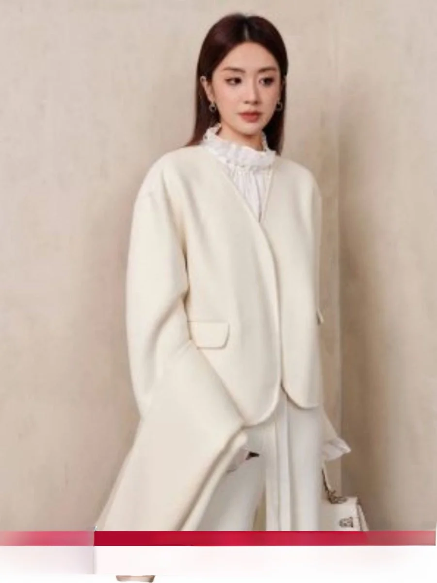 

Chill Zoe Design Sense V-ne Small Jaet Женская Ele Aosphere Sle Wool Blend ort Верхняя одежда Faionable oulder L...