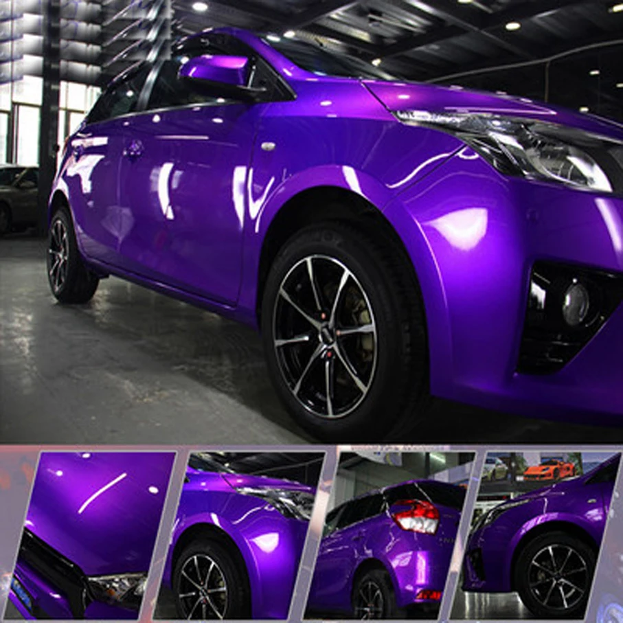 Premium Gloss Metal Candy Purple Vinyl Car Wrap Film Roll with Air Release, Self Adhesive Glitter Decal Car Wrapping