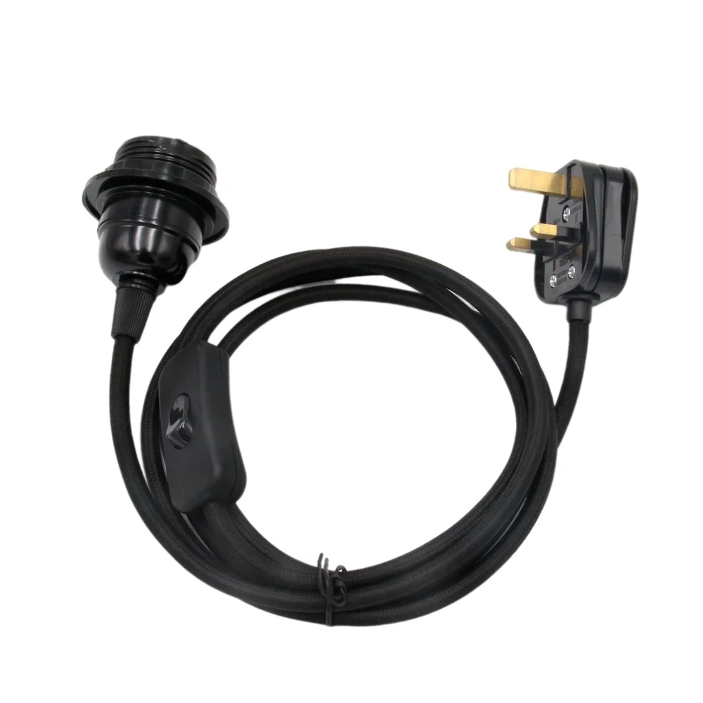 Cable de alimentación de enchufe de CA 220V UK, Cable de tela flexible con soporte de lámpara E27, interruptor de encendido/apagado para decoración