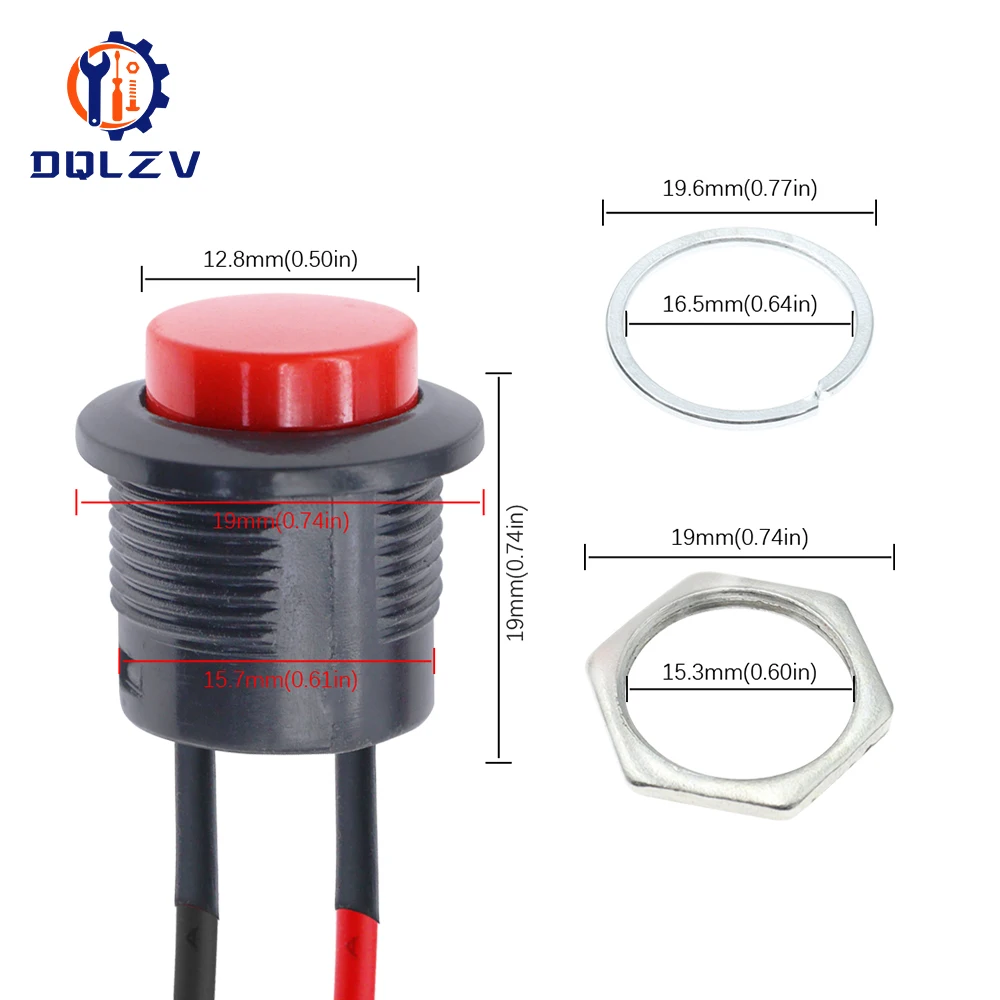 Momentary Push Button Switch With Cable 16mm 6A/125VAC 3A/250VAC Round Switches R13-507 BLACK RED GREEN WHITE BLUE YELLOW