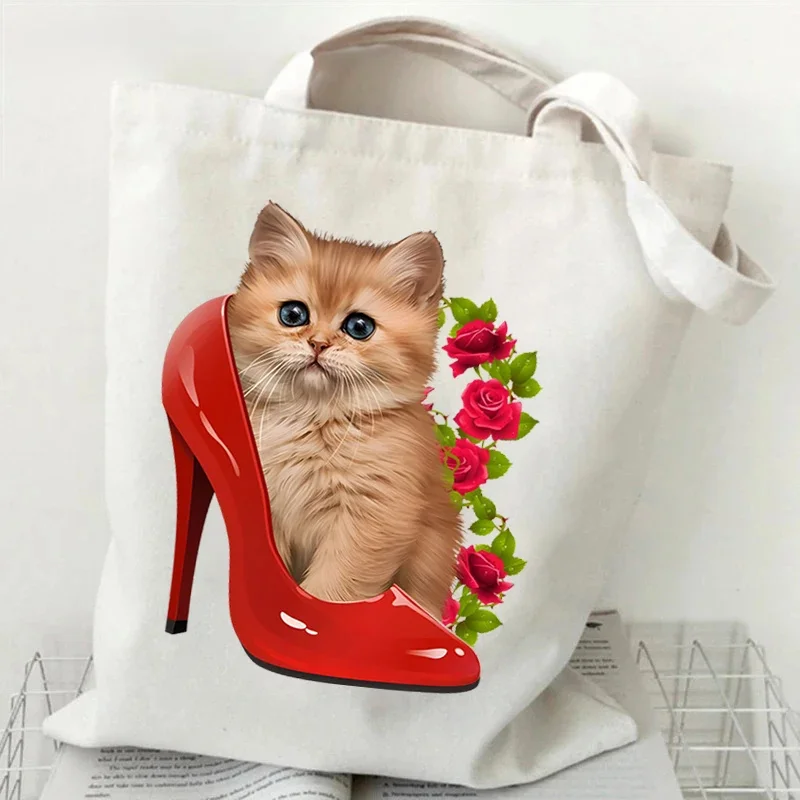 

Bolso divertido de gato y vaca para mujer bolsas de compras con diseño de gatito y estética de dibujos animadosbolso de hombro