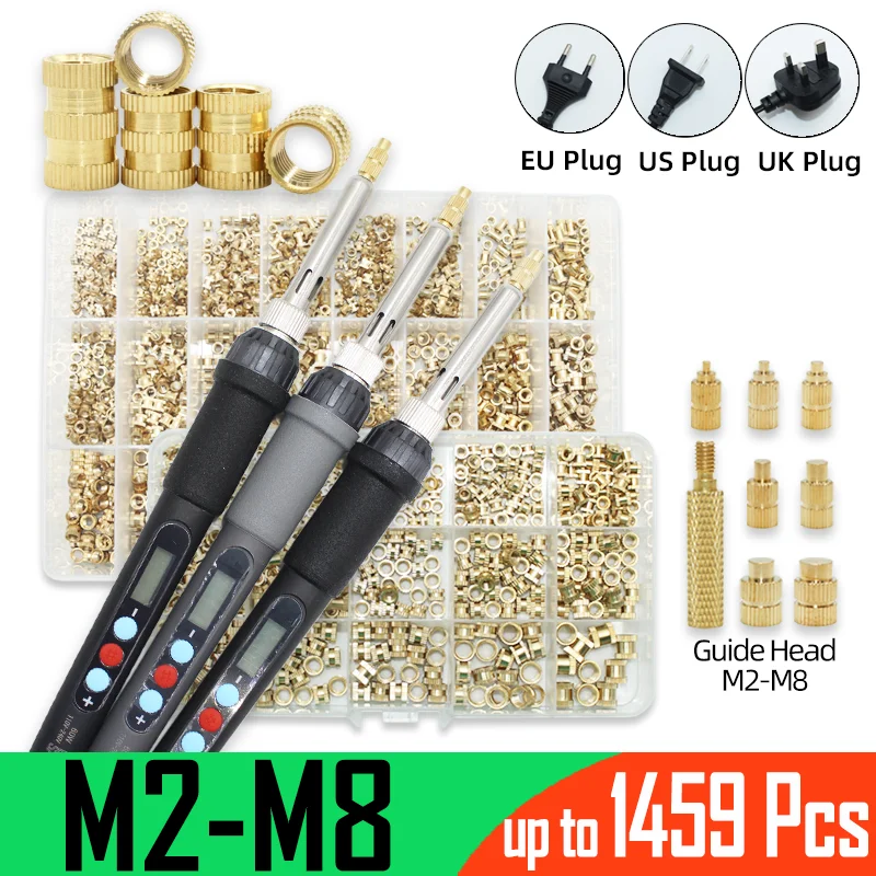 

Brass Heat Set Thread Insert Nut EU/US Soldering Iron Tip Tool Kit M2 M3 M4 M5 M6 M8 for 3d Print Embedment Copper Insertion Nut