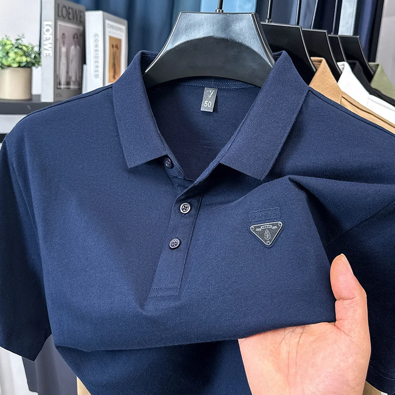 

Luxury Summer Business Casual Pure Cotton Breathable Cool Comfortable Lapel Polo Short Sleeve Korean Printed Design Golf T-shirt