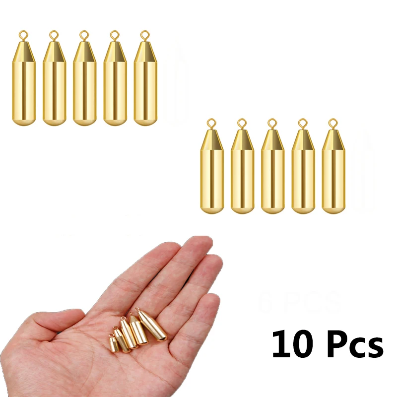 Piombini da pesca in rame da 10 pezzi, Piombini da pesca in rame, Pesi a canna tono dorato per la pesca in mare e d'acqua dolce,