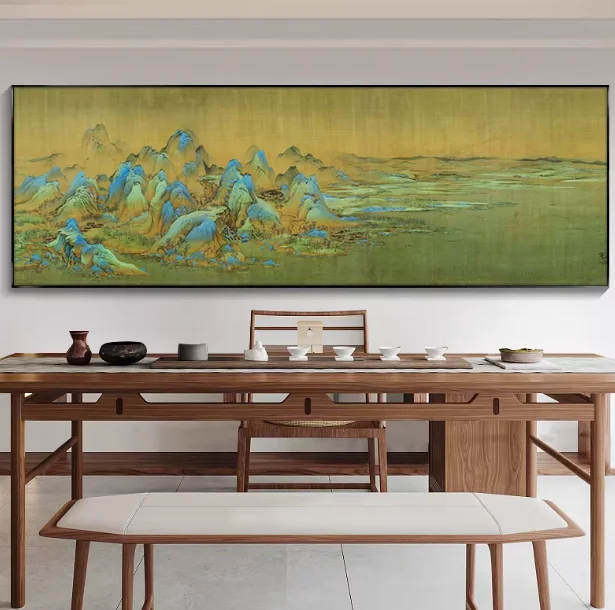 Chinese Style A Thousand Li of Rivers and Mountains Landscape Print Art Canvas Poster, Living Room, Study, Foyer, Bedroom, Decor