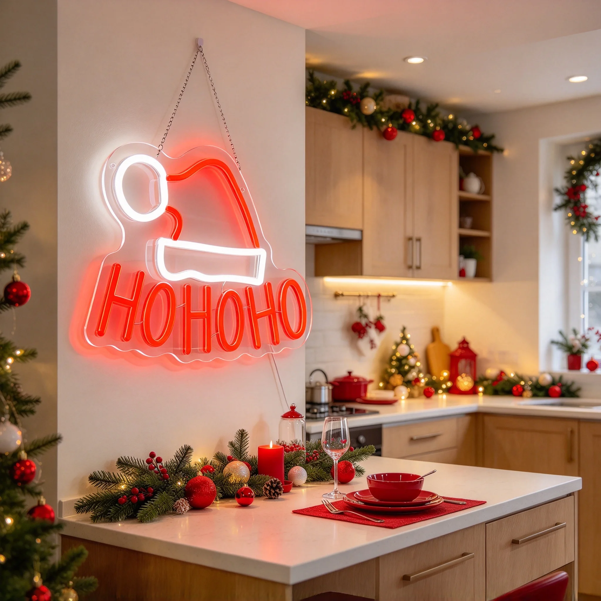 1 Christmas hat hohoho printed wall decoration light LED acrylic luminous light board dimmer switch button wall decoration
