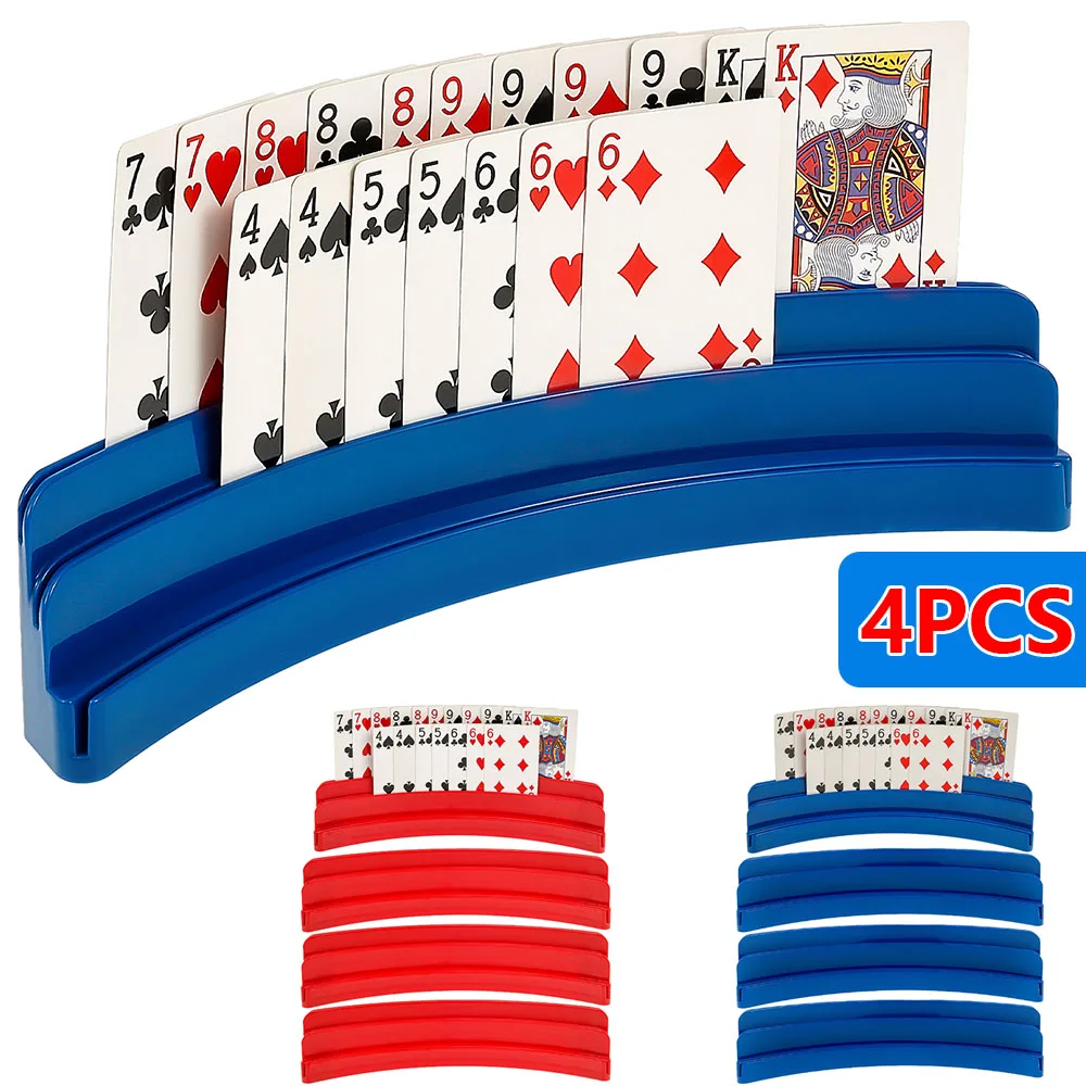 

4Pcs Curved Playing Cards Holder Plastic Non Slip Hand Free Poker Base Stand Party Cards Games Accessories for Children Adult