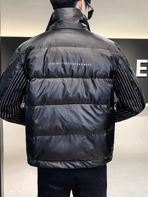 2025 Winter Men's Warm Fashion Lightweight Fake Two-Piece Turn-Down Collar Warm Loose Casual Black Down Jacket