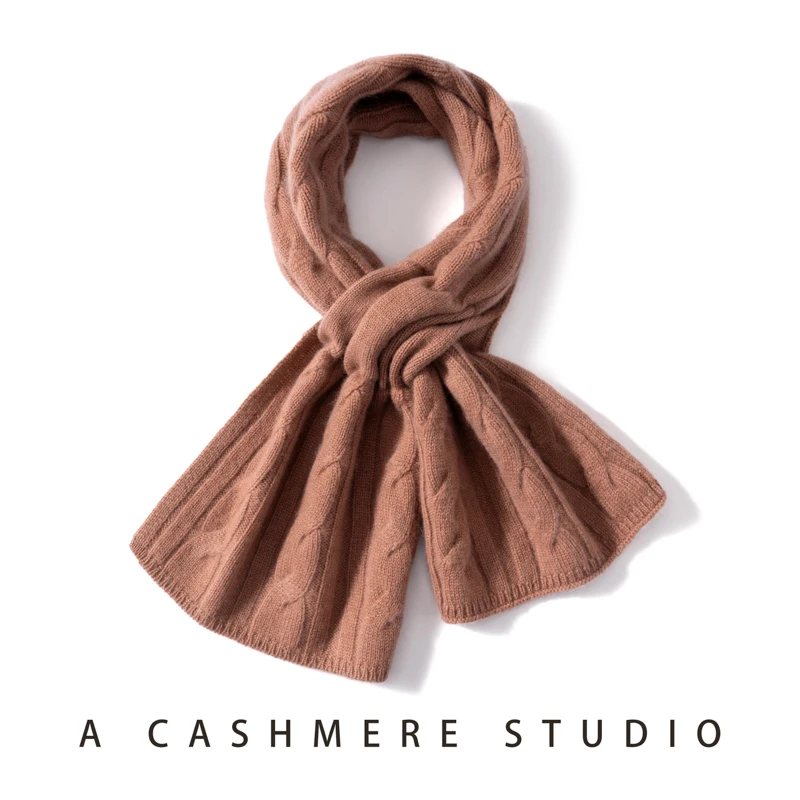 

High Quality 100% Cashmere Scarf Fashion Fried Dough Twists Knitting Versatile Small Scarf Warm Cross Piercing Neck Protection..