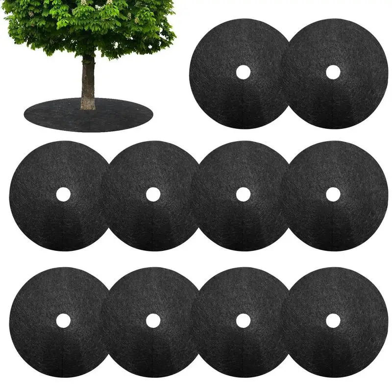 10Pcs Non-Woven Tree Mulch Ring Weeding Barrier Thickened Protector Mat Plant Cover Anti Grass Gardening Fabric