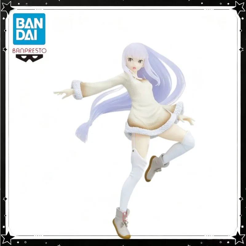 【In Stock】Bandai Banpresto Re:Zero Starting Life in Another World Figure Emilia Casual Fleece Coat Ver Anime Girl PVC Model Doll