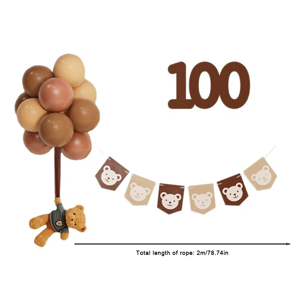 Bear Theme Birthday Party Banners 100 Days Baby Background Decoration Set with Balloons – Newborn Photoshoot & Room Decor Props