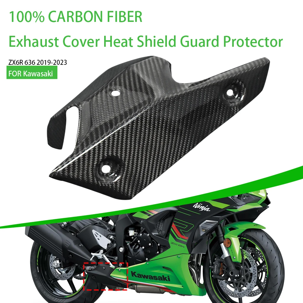 

AKOSO Fairing Motorcycle For Kawasaki ZX6R 636 2019-2023 100% Carbon Fiber Exhaust Cover Heat Shield Guard Accessories Protector