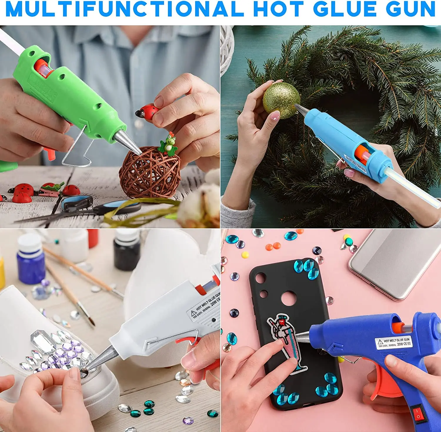 20W Mini Hot Glue Gun Fast Heating Hot Melt Glue Gun For Crafts School DIY Arts Home Quick Repairs 8 Colors Use 7mm Glue Sticks