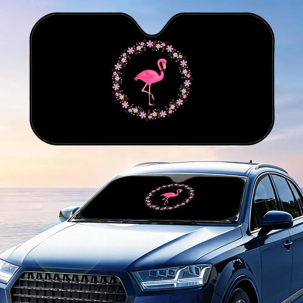 

Cabana Stripe Flamingo Sun Visor Reusable Aluminum Foil UV Protector Heat Three-layer Insulation Windshield Sunshades