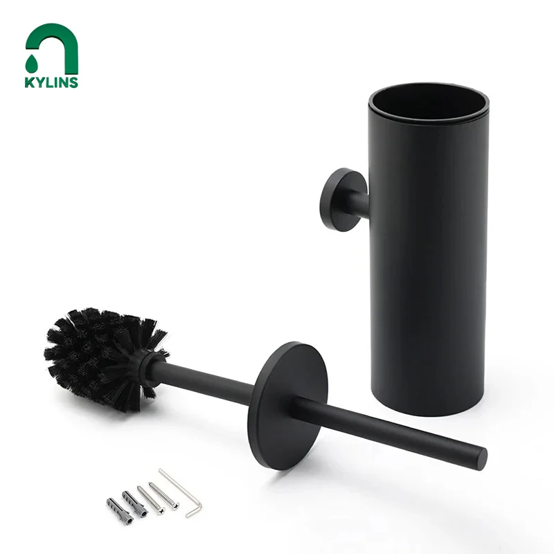 KYLINS  Bathroom Black Cleaner Stainless Steel Toilet advanced Wall Mounted Holder Cup Black Toilet Brush For Cleaning Storage