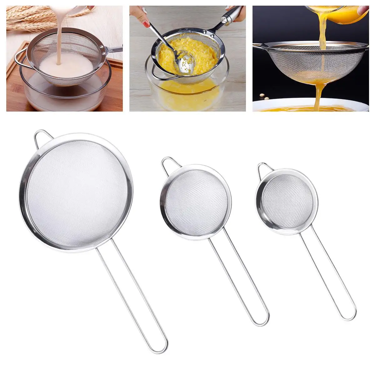 

3 Pcs Food Strainer Sieve Kitchen Mesh Strainers Soy Milk Silver Steinless Steel Tools