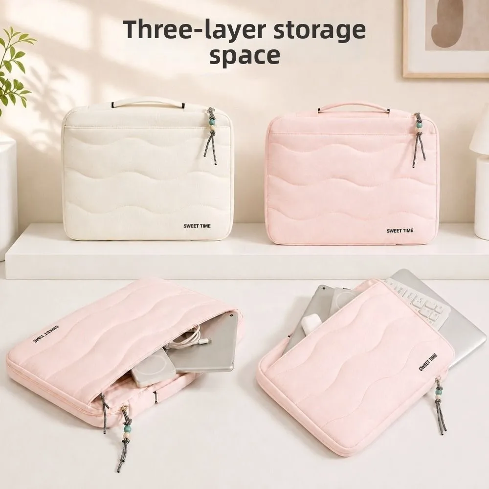 Quilted Laptop Carrying Case Thickened Lining Shockproof Protective Laptop Bag Portable Handle Multi-Compartment