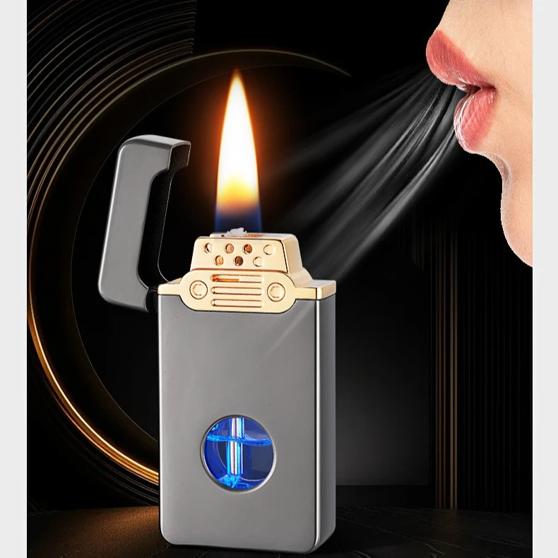 

New Black Technology Voice-controlled Induction Lighter, Visible Air Window, Metal Direct Shot Blue Flame Inflatable Lighter