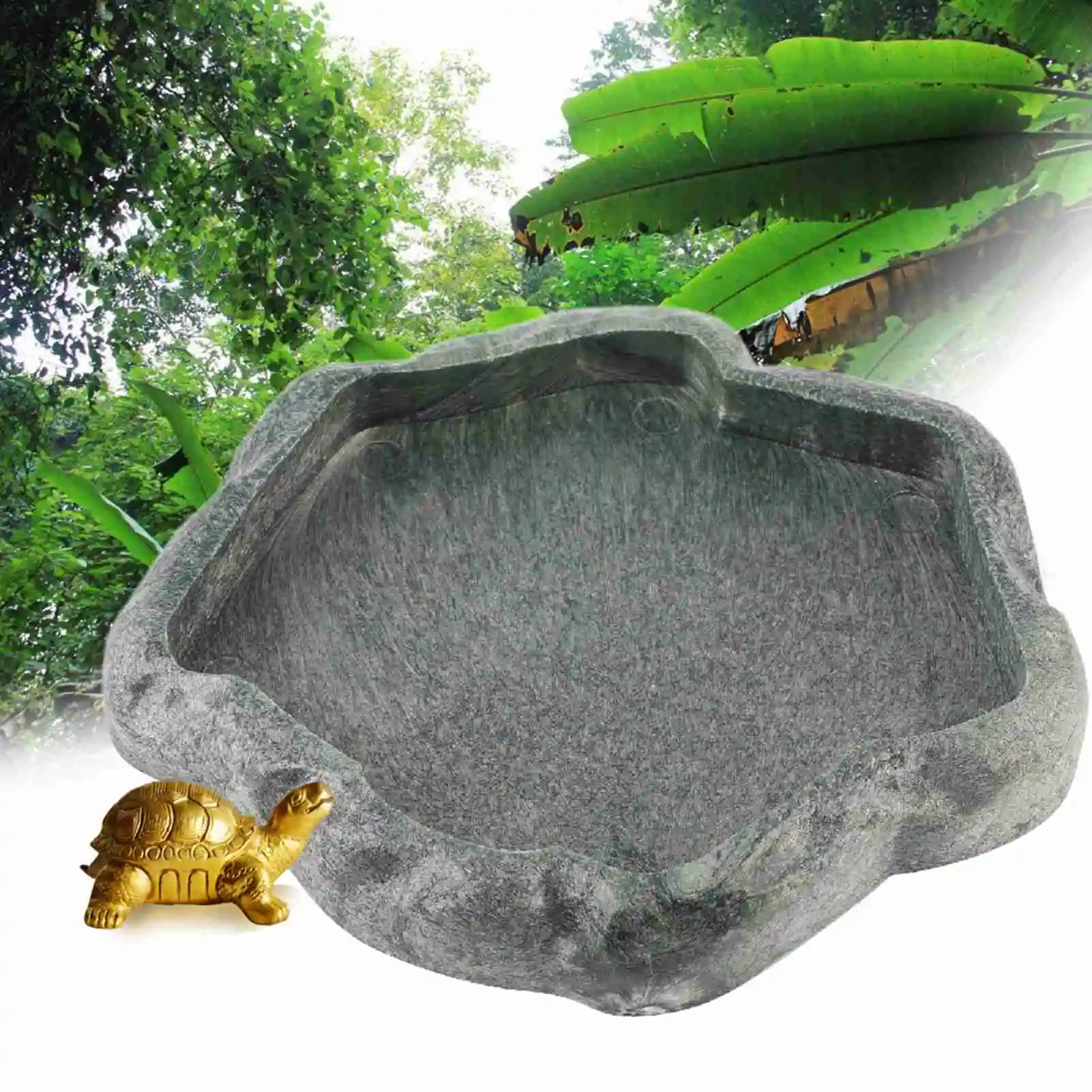 Resin Durable Reptile Rock Food and Water Dish Feeder Bowl for Tortoise Lizard