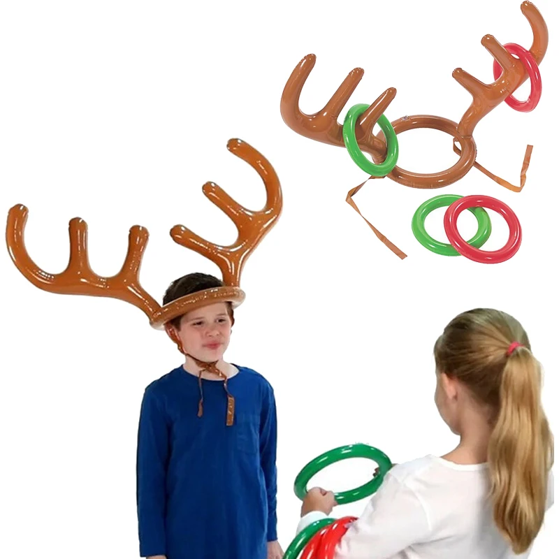 1/2set Christmas Inflatable Reindeer Antler Hat Ring Toss Christmas Game Kids Gift Xmas Party Supplies Christmas Home Decoration