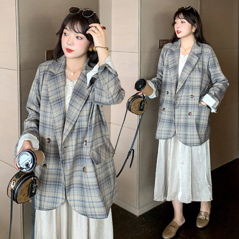 2024 New Arrival Oversize Plaid Blazer for Women, Plus Size Ladies\' Loose Jacket