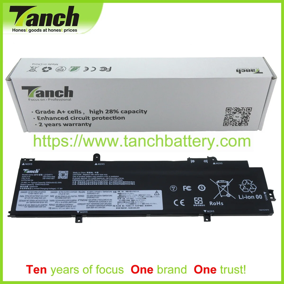 

Tanch Laptop Batteries for LENOVO 5B10W51864 SB10W51967 4ICP6/66/56 SB10W51964 SB10W5196B L21L4P71 L21D4P71 15.48V 4cell