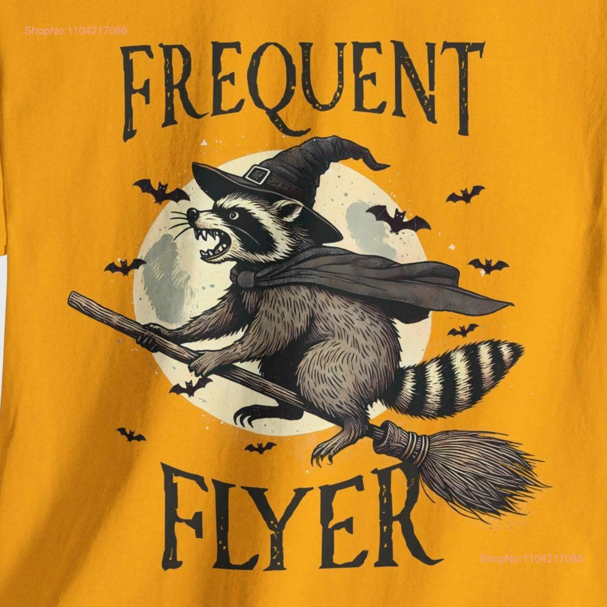 Frequent Flyer Funny Raccoon Halloween Heavy Cotton T Shirt long or short sleeves