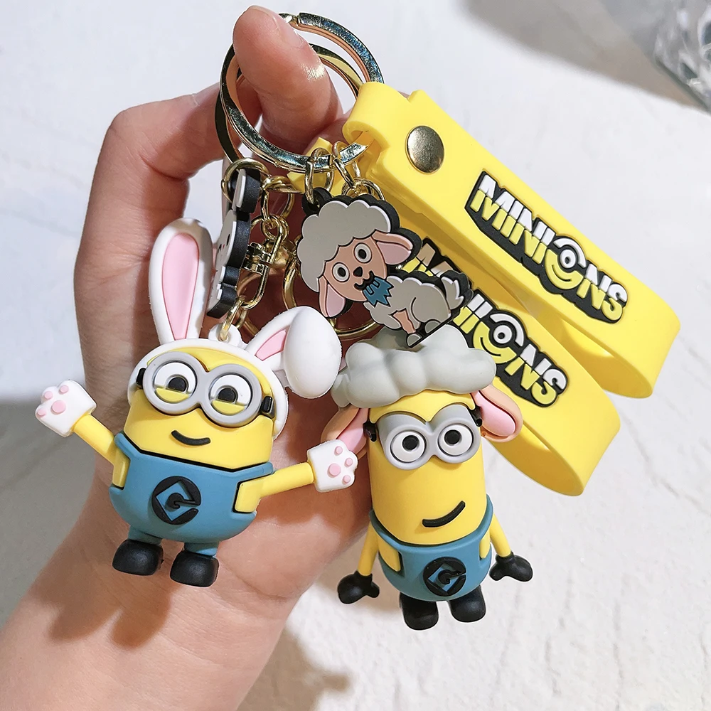 Despicable Me Minions Anime Figure Keychain Cartoon Model Car Keychain Backpack Pendant Ornaments Accessories Kids Toys Gifts