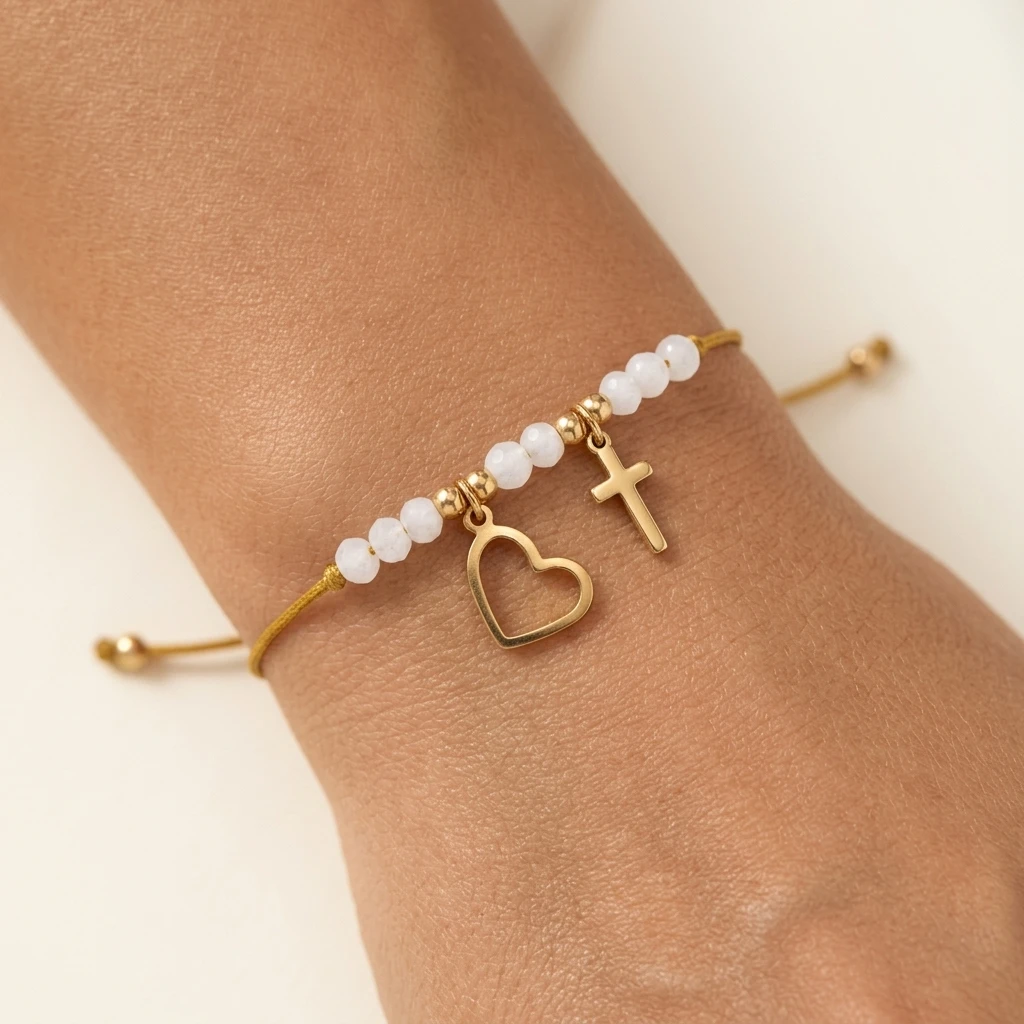 

1 шт. богемный браслет с бусинами из стекла и регулируемой застежкой в виде креста и сердца для женщин, украшение из нержавеющей стали и меди.
