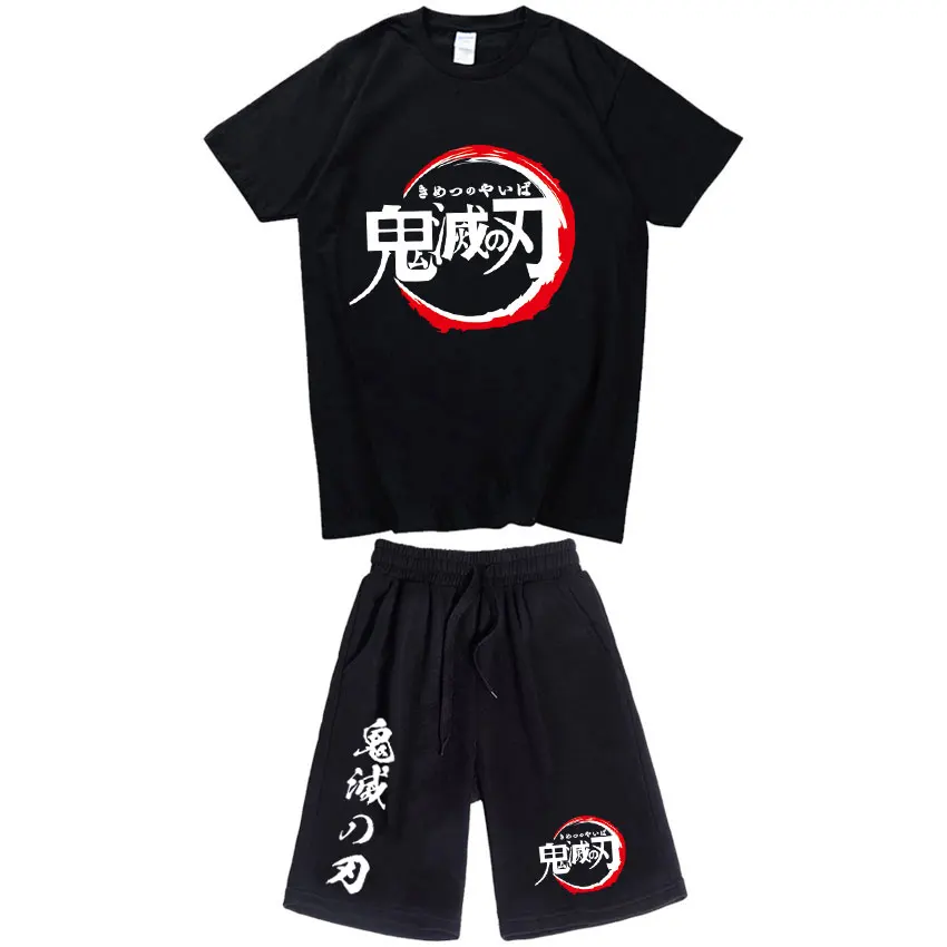 Fashion Casual Anime Demon Slayer T shirt Sets Summer Printing  Men Shorts T Shirts Sweatpants Sets Camisetas Shorts