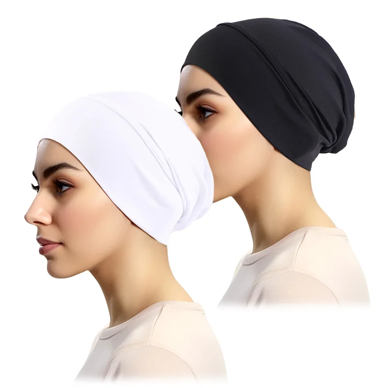 2 TEILE/LOS Solide Muslimischen Turban Hut Hijab Caps Islamischen kopftuch Motorhaube Indien Hüte Weibliche Headwrap Turbante Mujer frauen Hijabs – Detail 3