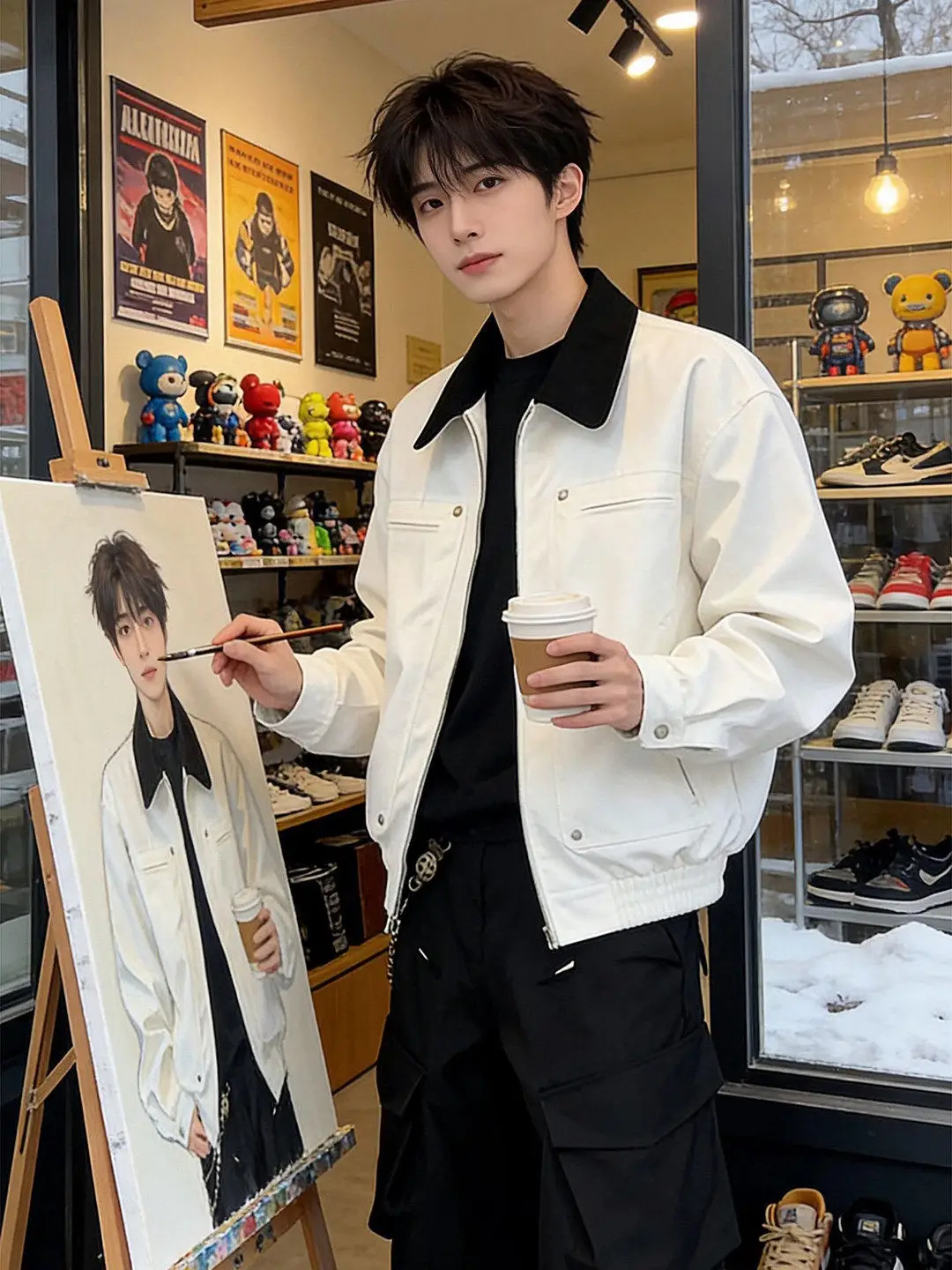 White American Workwear Jacket Men's Spring Casual Handsome High Collar Top Cleanfit Detroit Coat Loose Fit Simple Style