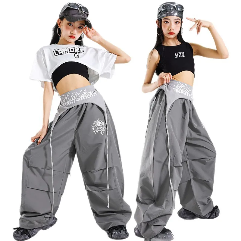 

Brief Style Children Hiphop Rapper Top And Bottom Clothes Set For Teenage Girl Fashion Style Hip Hop Streetwear Outfit Y2K Suit