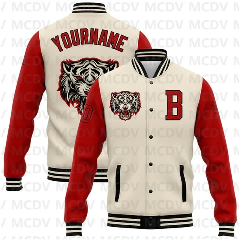 Custom Black White 3D Pattern Design Bomber Full-Snap Varsity Letterman Jacket