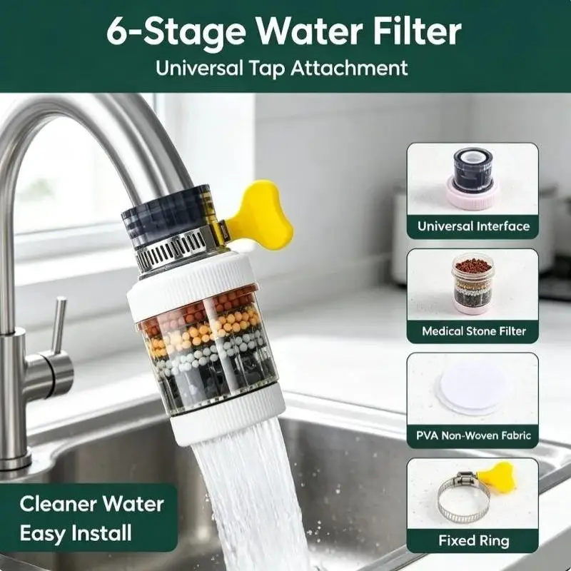 1/2/3PCS 6Layers Universal Faucet Splash-proof Filter Shower Kitchen Garden Irrigation Rotating Detachable Water Purifier Filtr