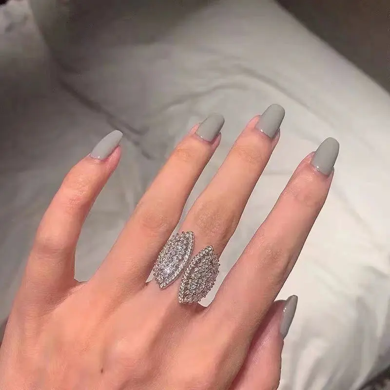 Original Full Diamond Sparkling Shell shaped Ring Adjustable Art Exquisite Fan rings for women Engagement silver 925 Jewelry