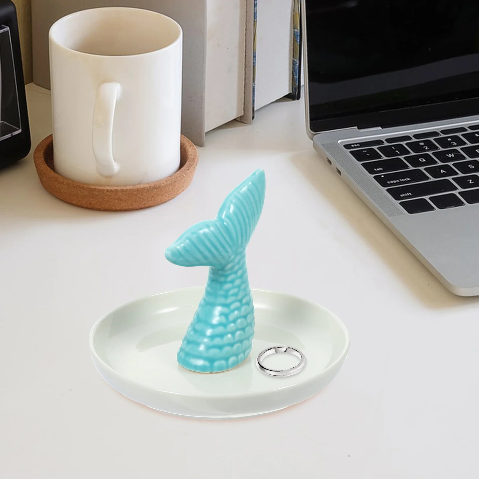 

Керамический поднос для ювелирных изделий, дизайн хвоста русалки, элегантный держатель для ювелирных изделий для колец, ожерелья, сережек, органайзера, декоративная брелок