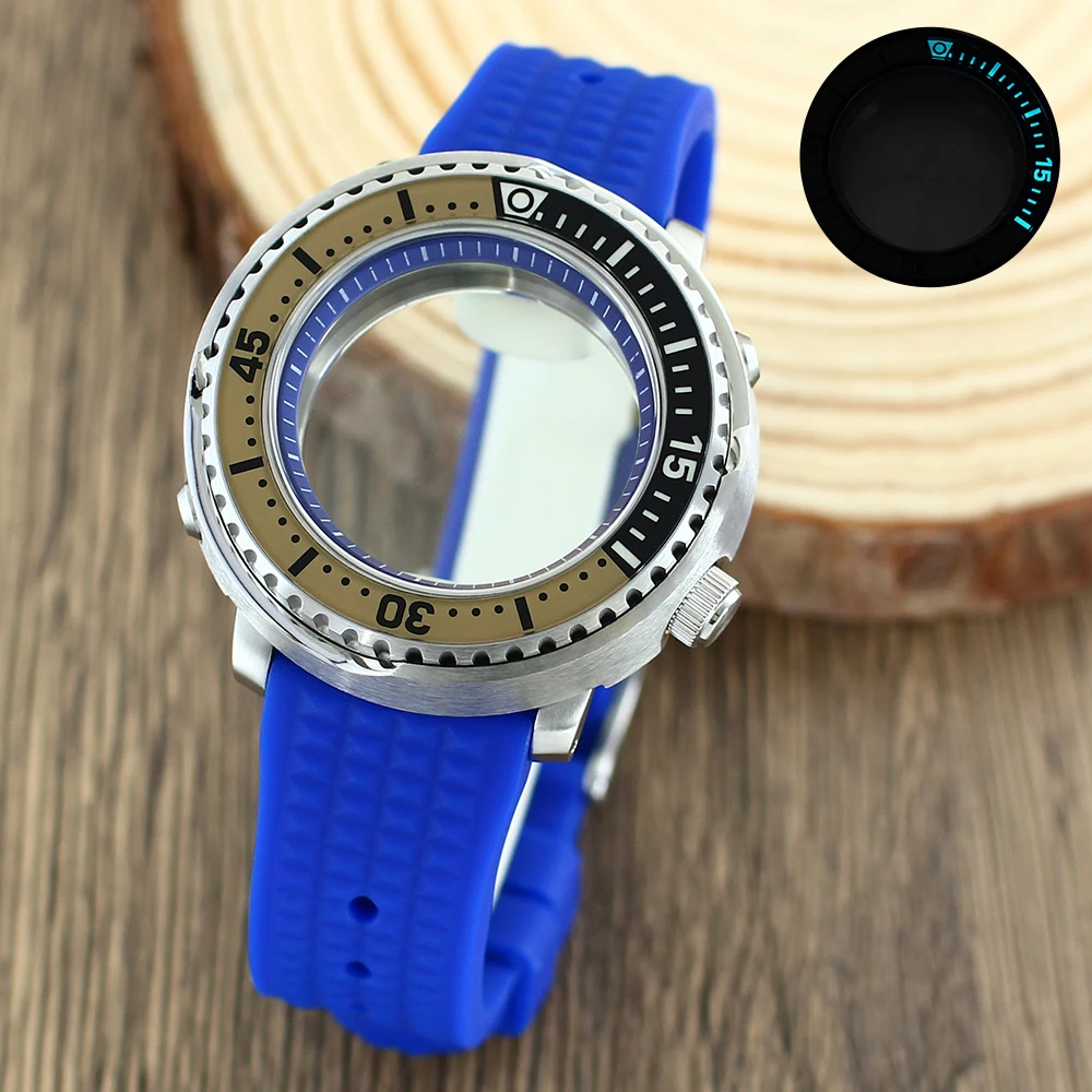 

43mm Men's Watch Case strap With Sapphire Glass For NH35 NH36 NH38 4R36 Movement Mod Tuna Cann Watch Replacement Accessory Part