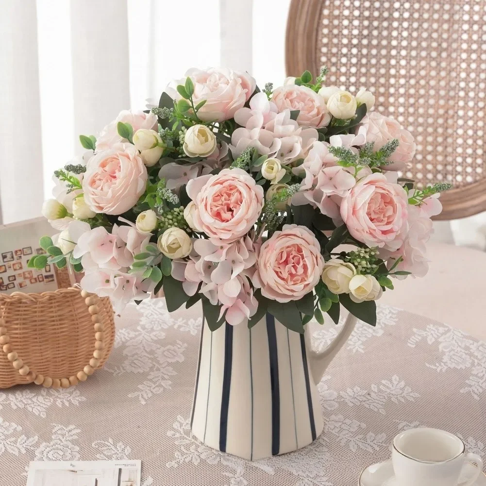 

4PCS Weddings Birthday Parties Artificial Peonies Silk Roses Artificial Flowers For Home Decor Artificial Plant Blue
