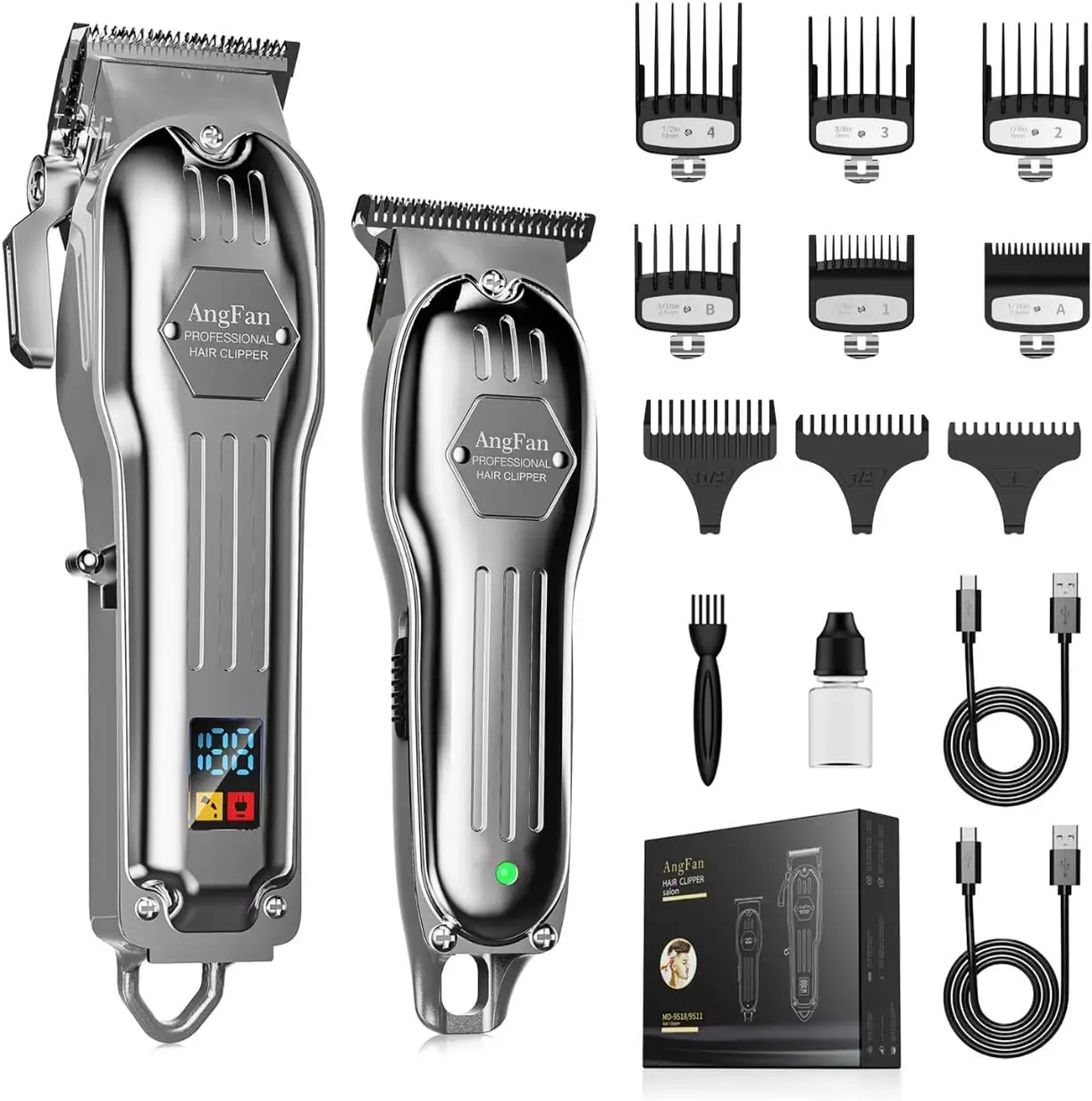 

Cordless Hair Clippers Set with LCD Display, 7200RPM Motor, 5H Runtime, Wall-Mountable for Home and Professional Use