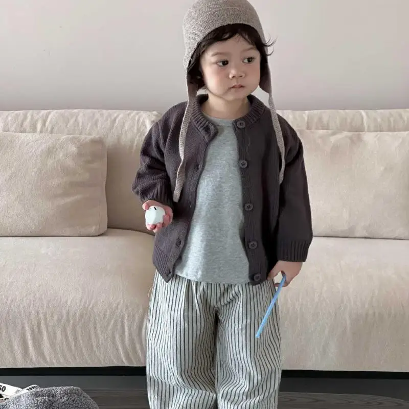 

Осень 2024, новый детский вязаный кардиган с длинными рукавами, однотонный свитер для мальчиков и девочек, пальто, детская хлопковая вязаная куртка, модная детская одежда