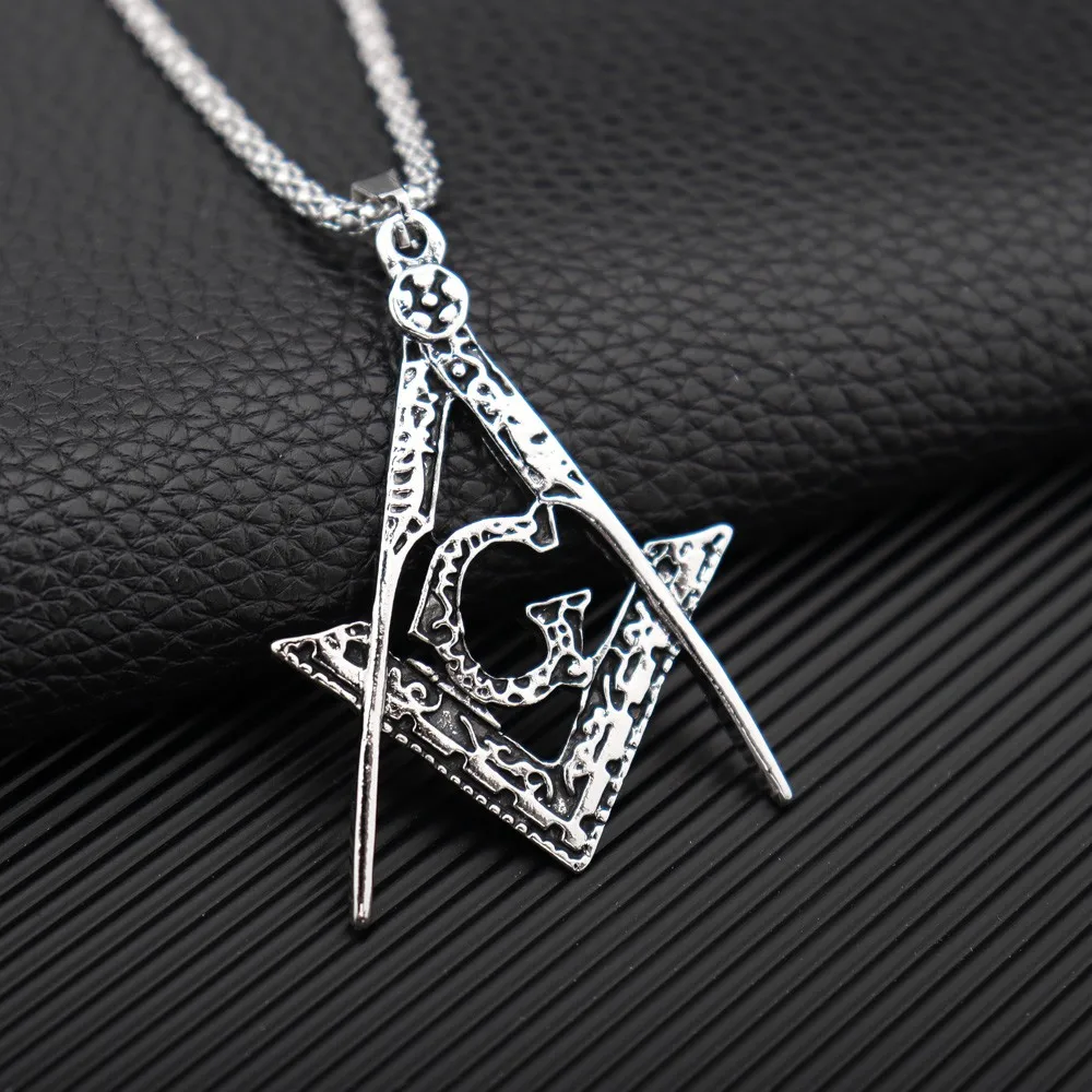 New AG Freemasonry Logo Pendant Necklace Men's Fashion Metal Accessories Chain On The Neck Retro Party Jewelry Cool Stuff