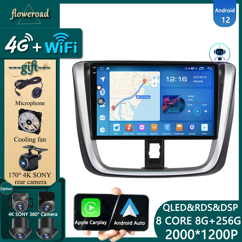 

Head Unit WIFI For Toyota Vios Yaris 2016 -2019 Android 13 Car Radio Multimedia Player Navigation GPS Stereo Monitor DSP Carplay