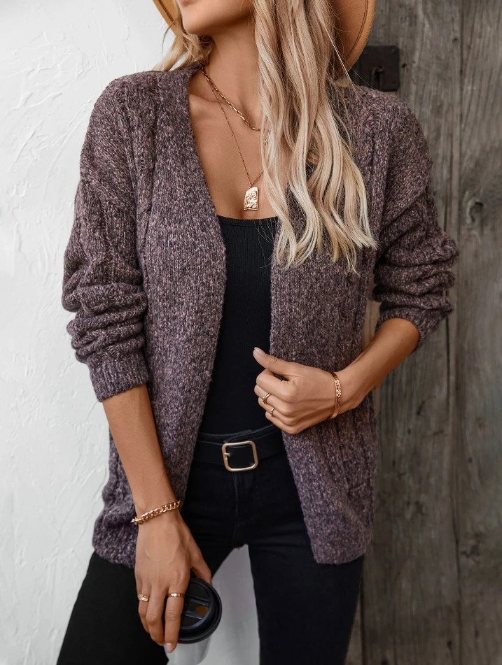 

Pocket knitted cardigan, casual and fashionable long sleeved sweater jacket