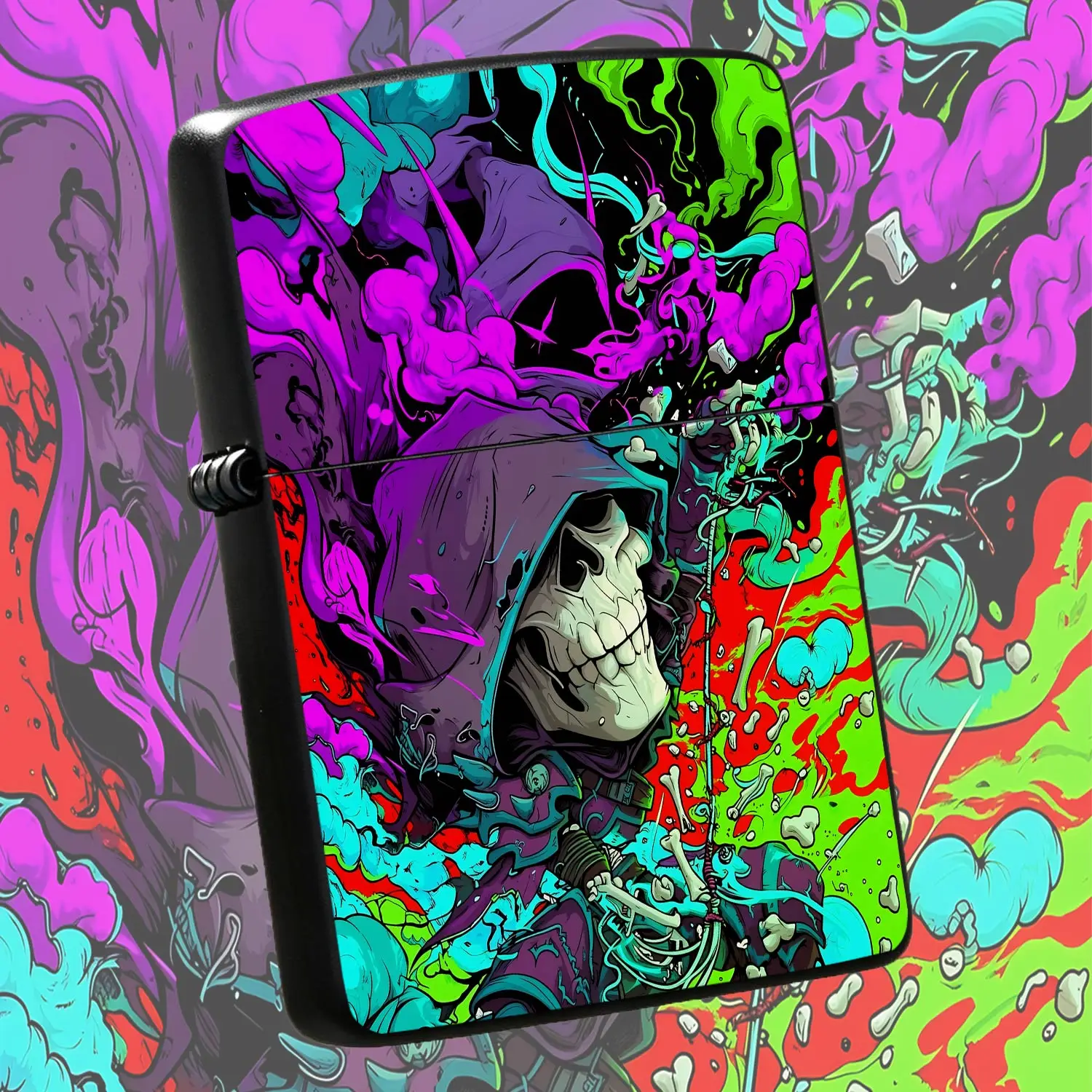 Psychedelic Skeleton Wizard Lighter Vibrant Neon Graffiti Art Stylish Portable Accessory Bold Colorful Fantasy Design Daily Use Ideal For Collection Gifting Hiking Camping Party Multi-Scene Creative Cool Practical Carry A Humorous And Inter