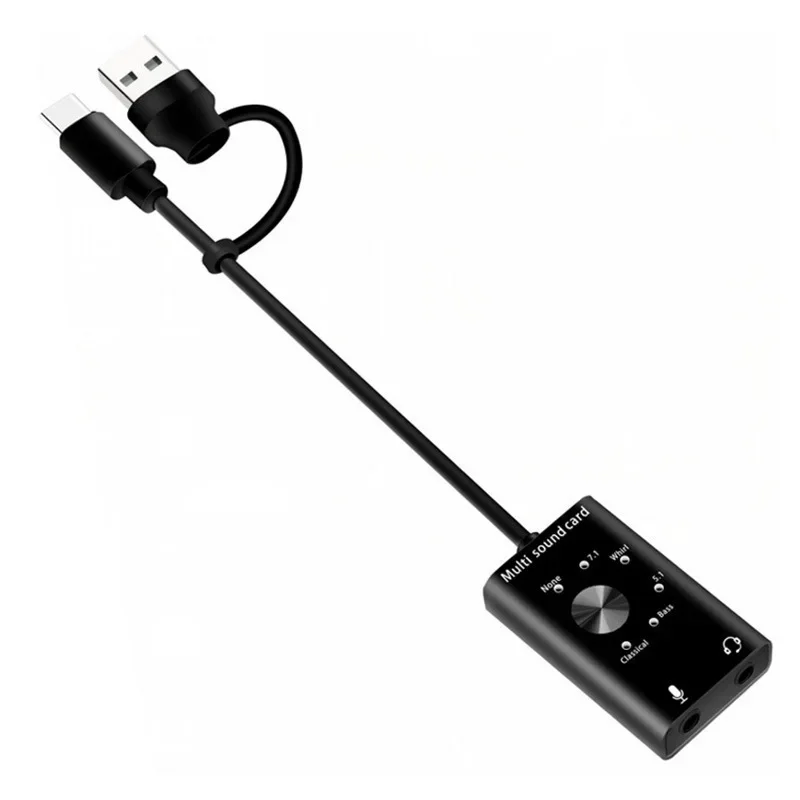 7.1 5.1 USB External Sound Card USB2.0+ Type C To 3.5mm Jack Headphone Microphone Audio Adapter for Windows Mac Linux Android
